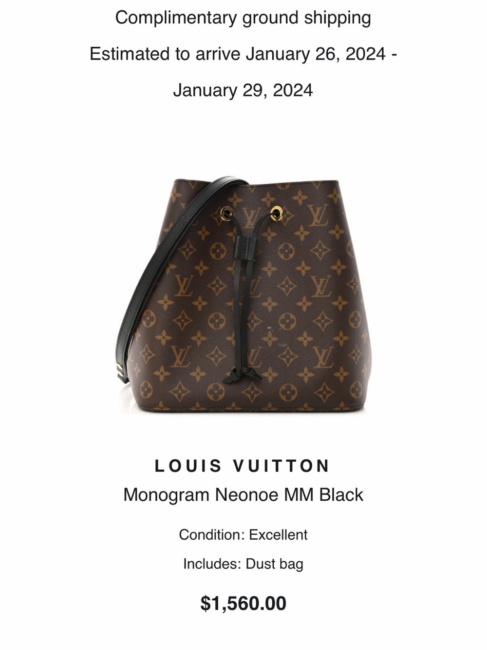 Louis Vuitton Monogram Neonoé MM in Brown with Black Trim